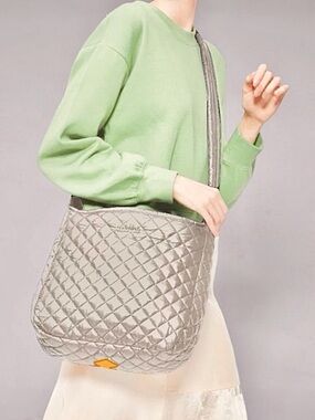 MZ WALLACE Parker Deluxe Quilted Crossbody Bag, Light/Tan Gray